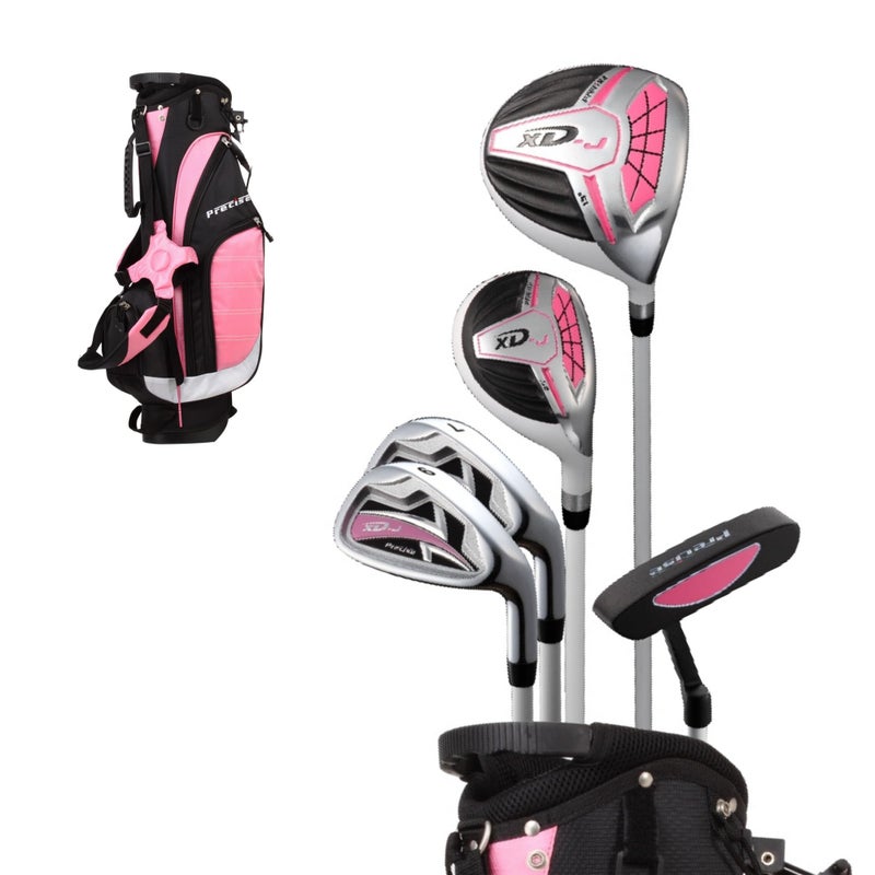 Precise XD-J Kids Golf Clubs Set â€“ Boysâ€™ & Girlsâ€™ Junior Golf Set with Lightweight Graphite Shafts, Hybrid, Putter & Stand Bag - Pink Ages 9-12 â€“ Right-Handed - Image 1